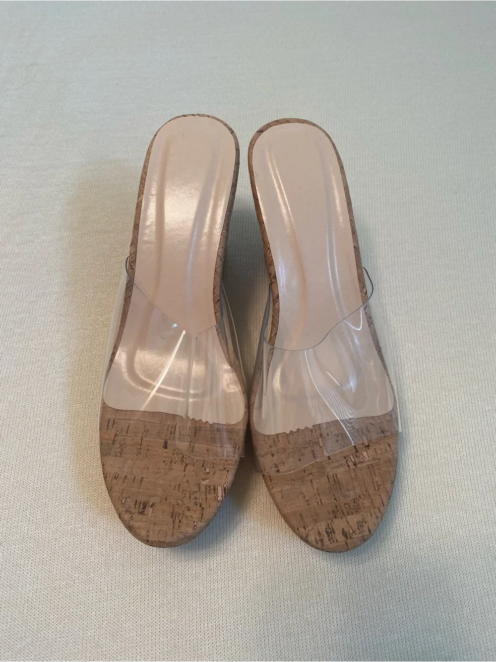 Clear Strap Cork Wedge Slide Sandals - Neutral (NEVER WORN)